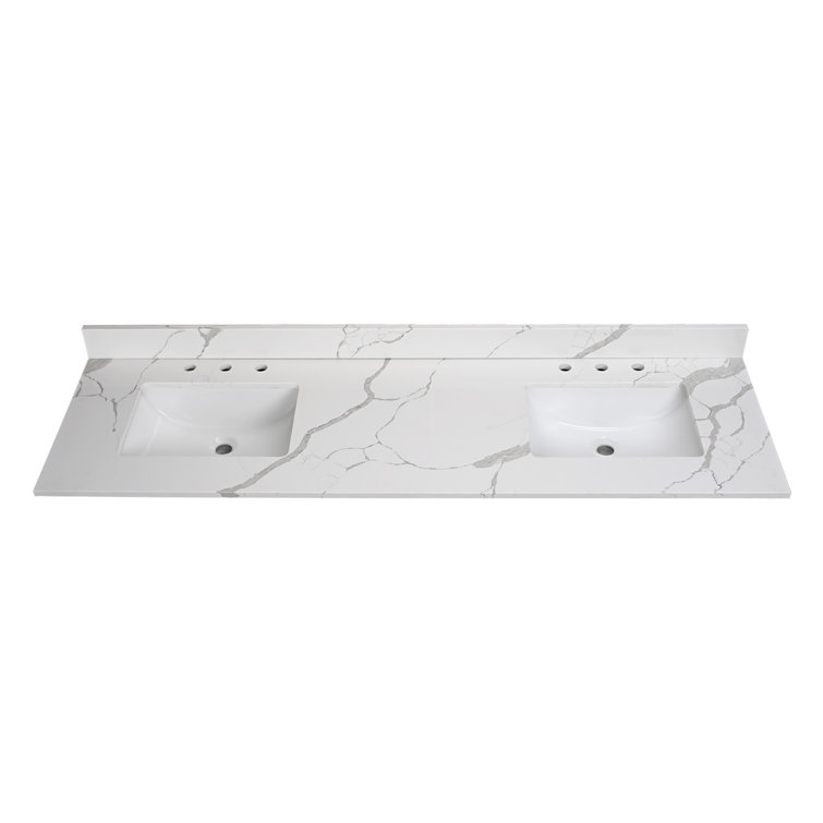 SOUEEUM 72'' Quartz Double Bathroom Vanity Top with Sink | Wayfair